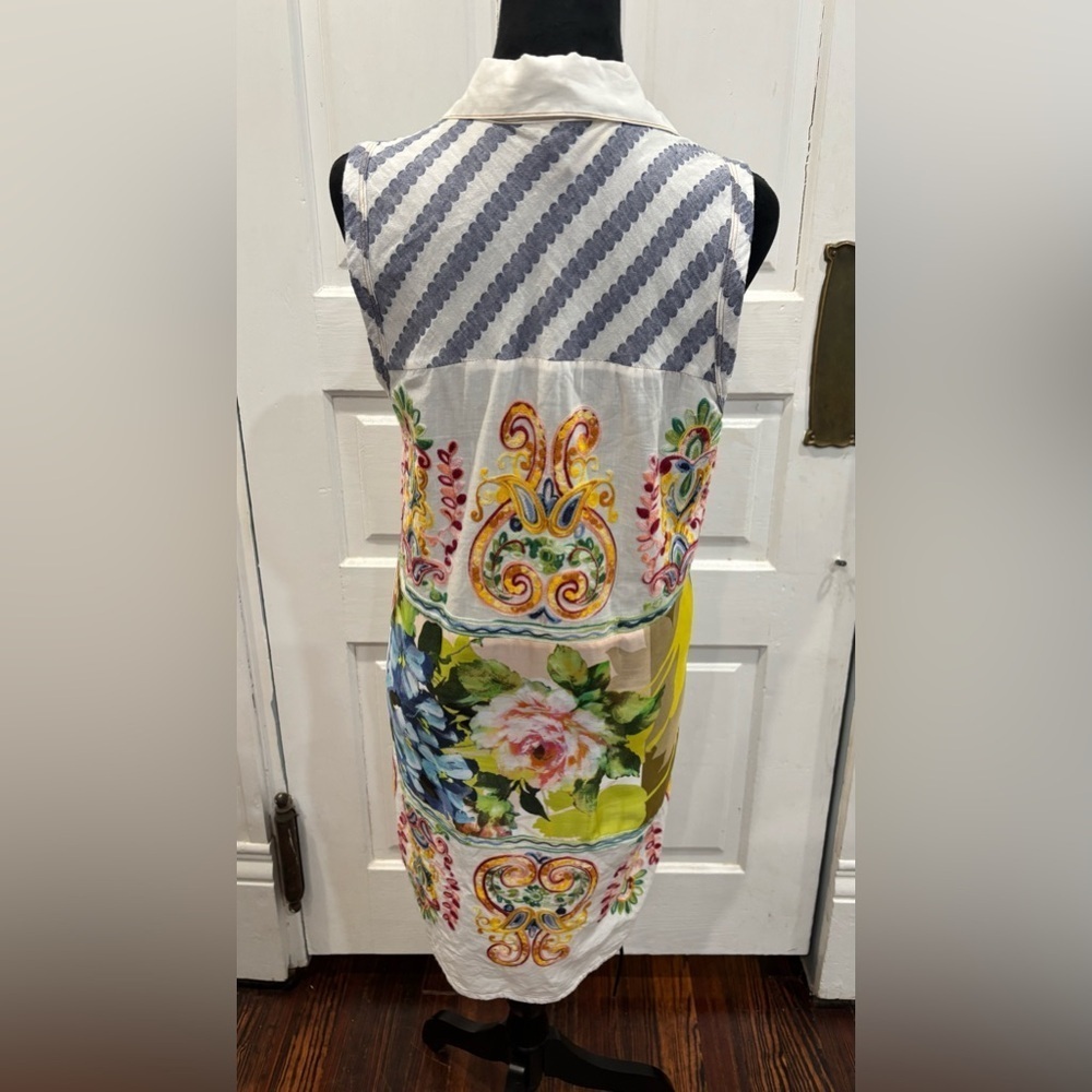 Anthropologie Cyrena Embroidered Sleeveless Boho Linen Blend Blouse Sz S 148542